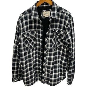 Boston Traders Plaid Sherpa Lined Men’s Flannel Shirt Jacket SZ XL Black White